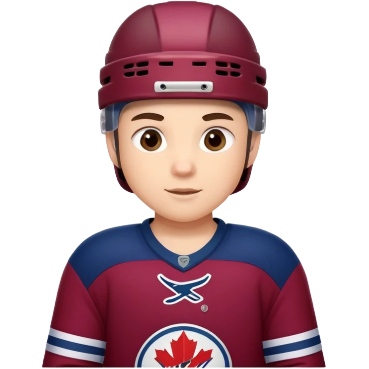 Cute cartoon hockey player sticker pack, wearing бордовый and темно синий uniform, for a children's team. emoji