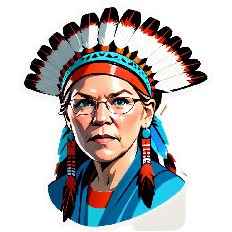 Make a picture of Senator Elizabeth Warren with a traditional Native American headdress make it less cartoonish without the braids emoji