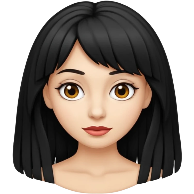 Faça um emoji de uma mulher branca, com cabelo liso preto longo, e com uma franja acima da sombrancelha. emoji