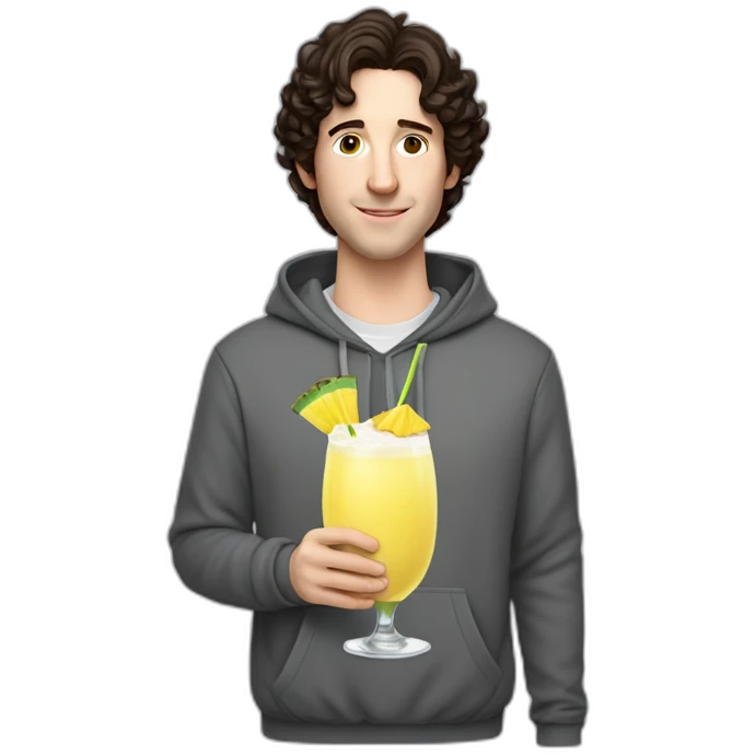 josh brener from silicon valley in hoodie holding Piña colada emoji