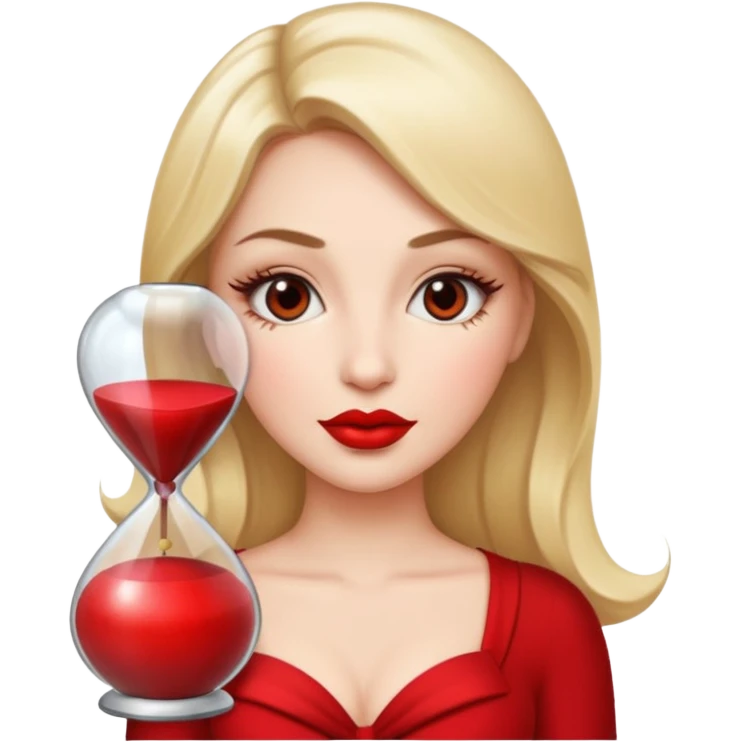 in the style of apple IOS emojis, give me a girly whole person emoji (showing head to toes) , with big red lips and eyelashes, and hour-glass curvy frame in a neutral pose emoji