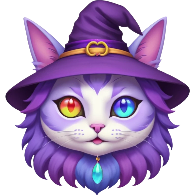 purple witch cat with rainbow eyes emoji