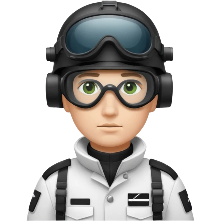 A Finnish modern soldier in a white snow uniform. with black night vision goggles emoji