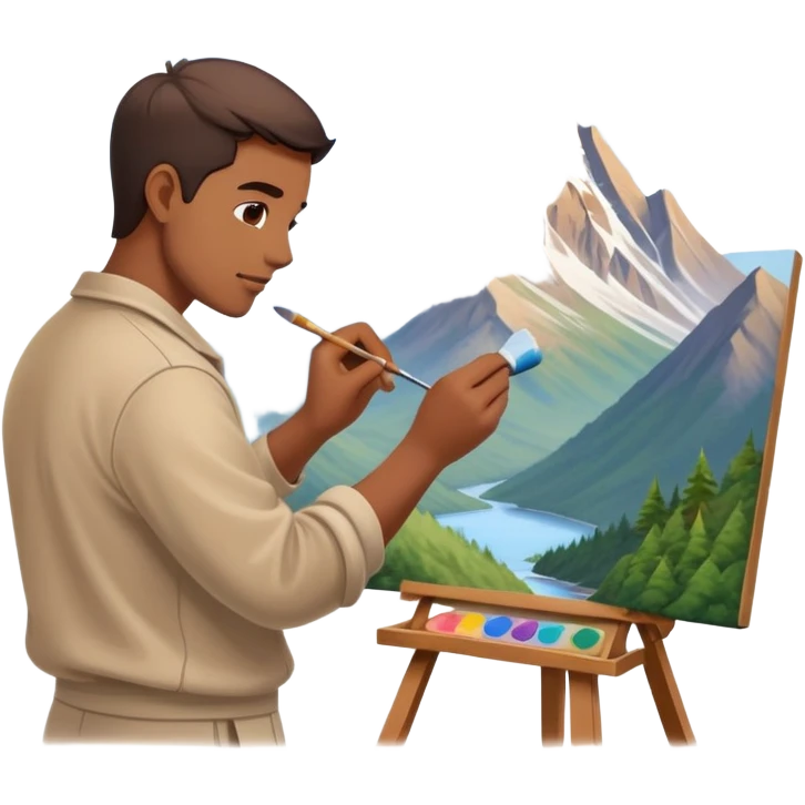 Artist painting a beautiful mountain peak destination on canvas emoji