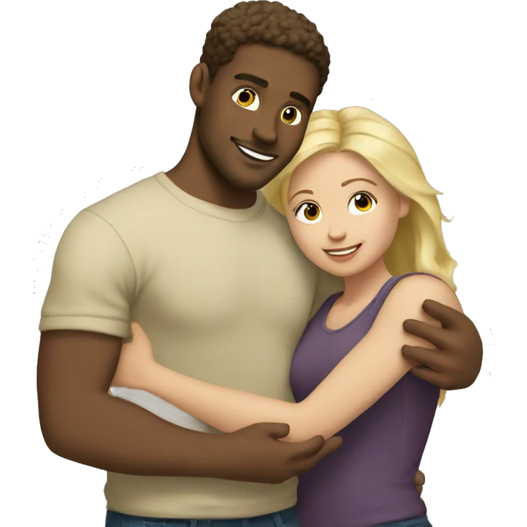 Light skin blonde man hugging a light skin brunette woman  emoji