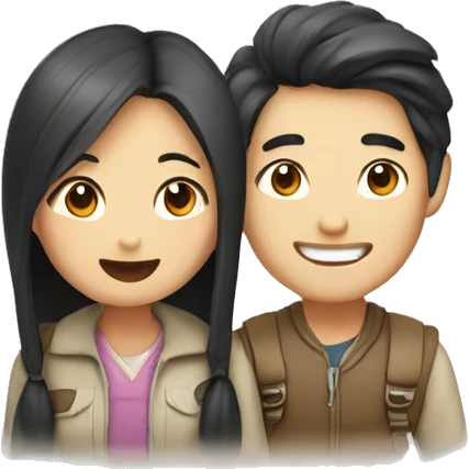 Cute Asian couple (girl with long hair) excitedly traveling  emoji