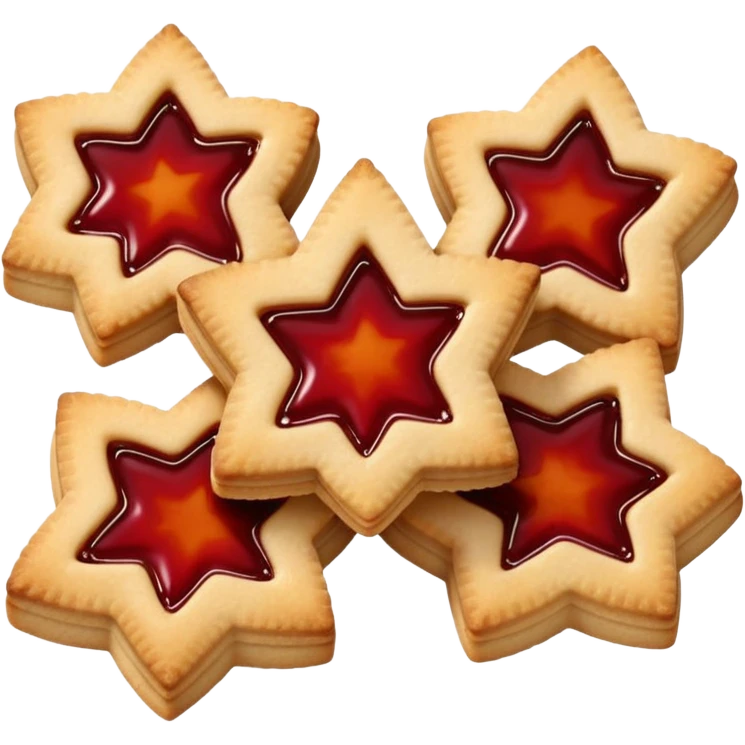 Linzer cookies with a red jam center shaped like a star and still round for eyes. emoji