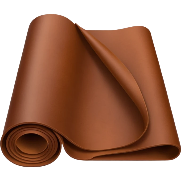 Apple-style 3D emoji of a rolled sheet of industrial leather, smooth surface, deep brown color, soft sheen, folded like fabric, with slight creases showing its texture. emoji