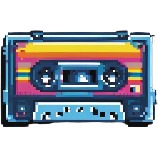 A retro pixel art cassette tape with vibrant colors emoji