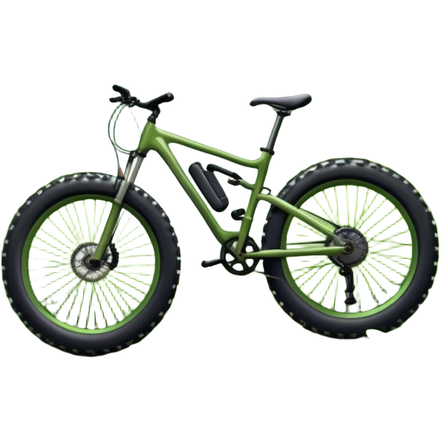 An icon showing a mountain bike with thick tires on a forest trail, surrounded by trees and natural terrain. The background features a lush green forest with sunlight filtering through the branches, and a winding path ahead. Transparent background highlights the  adventure of mountain biking. emoji