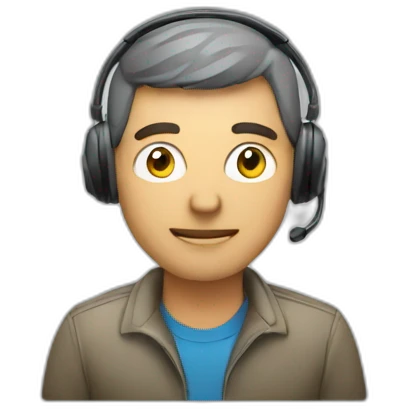 man at computer with a headset emoji