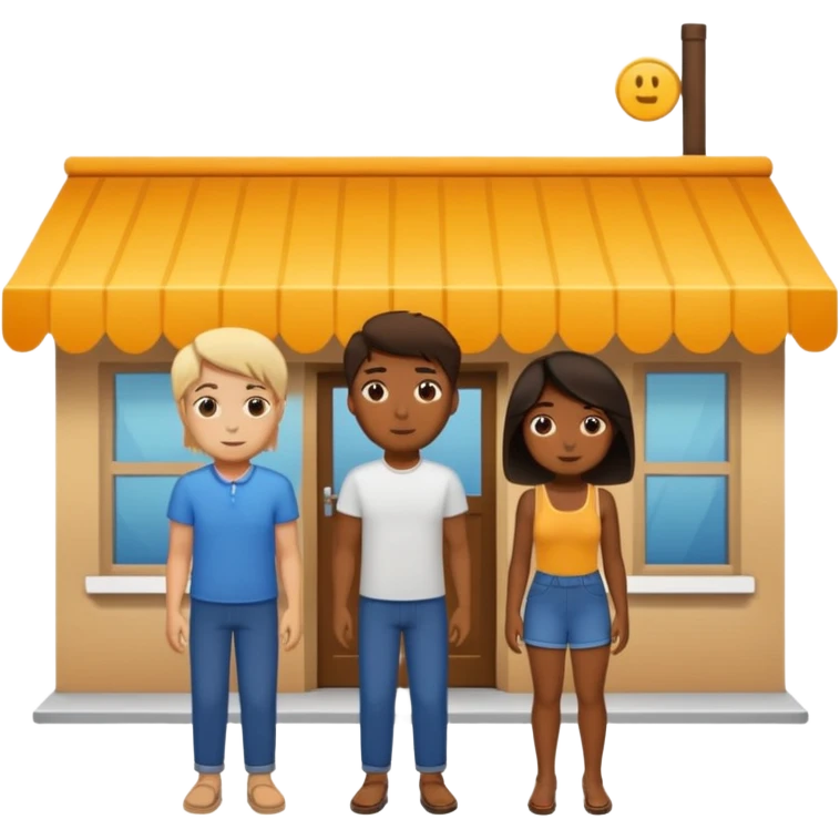 2 grown  2D line-drawn characters + small shop emoji