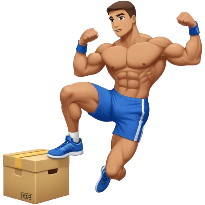bodybuilder blue shorts box-jump side-view emoji