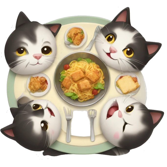 four HAPPY cats having DINNER emoji