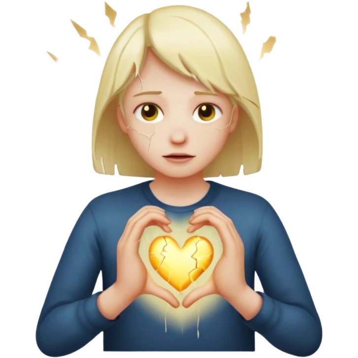 Heart cracking with light leaking out, hands trying to hold it together emoji