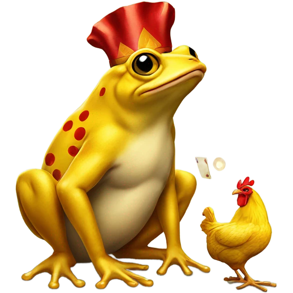 a golden frog and a chicken playing cards emoji