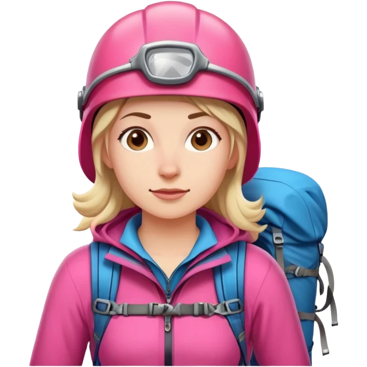 female mountain climber wearing pink clothes emoji