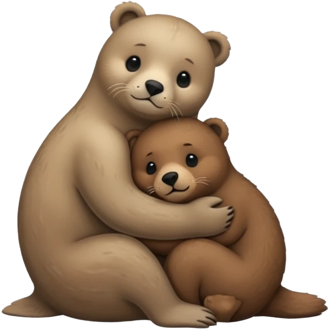small seal hugging a brown bear emoji