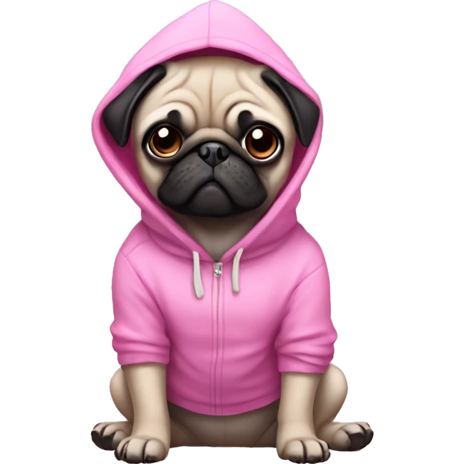 Pug wearing a pink hoodie emoji