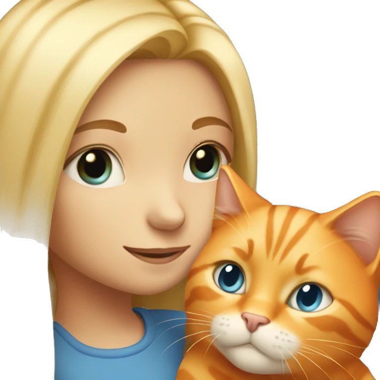 Blond girl with blue eyes petting an orange cat  emoji