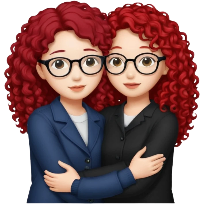 une star de Kpop asiatique avec les cheveux noir  qui fait un câlin a une fille qui a des lunette et des cheveux rouge et bouclé  emoji