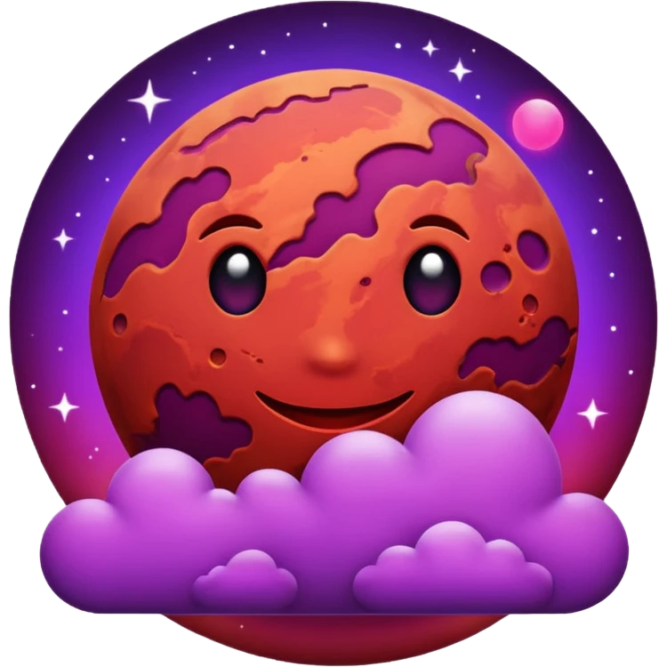Crimson red planet with clouds and a purple sun behind it emoji