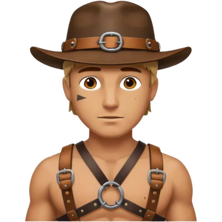 a leather Dom with a leather hat and chest harness emoji
