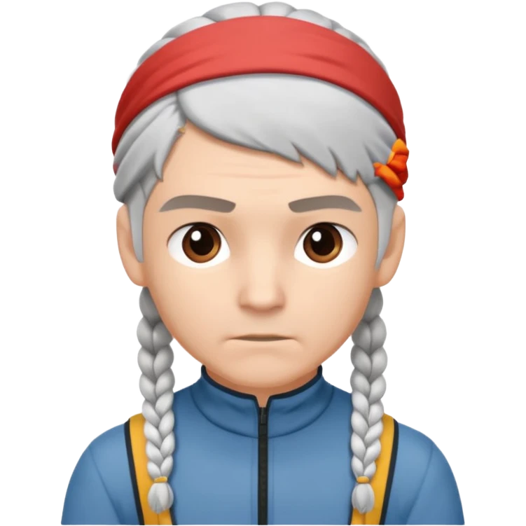 young climber man with white/grey braided hair and headband emoji