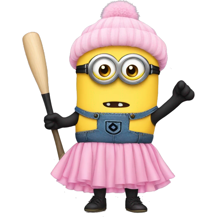 minion with pink tutu on holding a bat emoji
