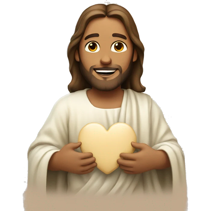 Jesus holding a beige heart and smiling  emoji