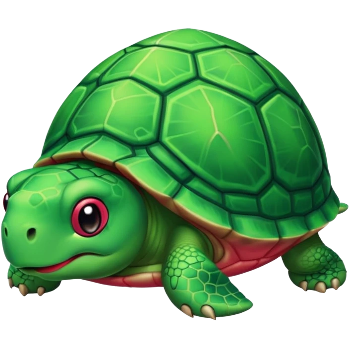 tortue cartoon verte avec joues rouge-rose, style kawaii, fond transparent. emoji