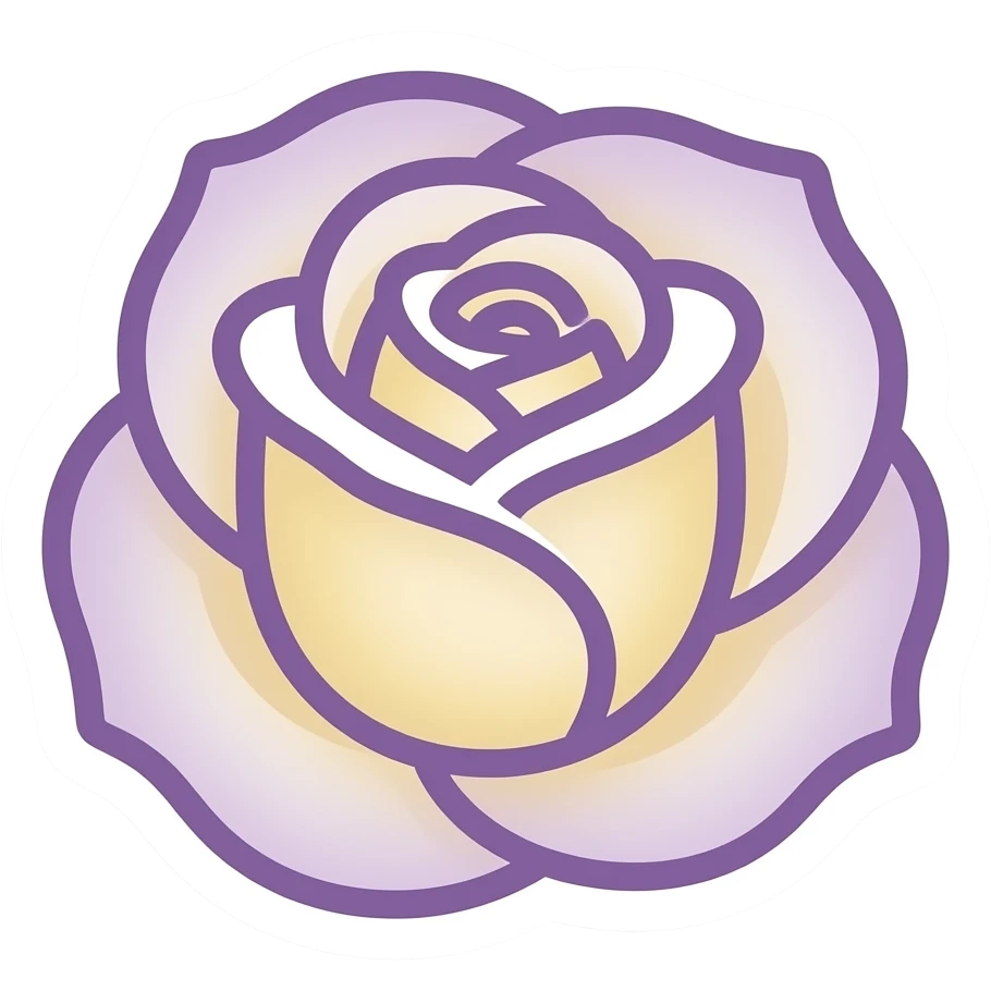 minimal line-art rose flower sticker, elegant thin stroke, soft purple and yellow tones, clean vector design, no background, modern aesthetic emoji