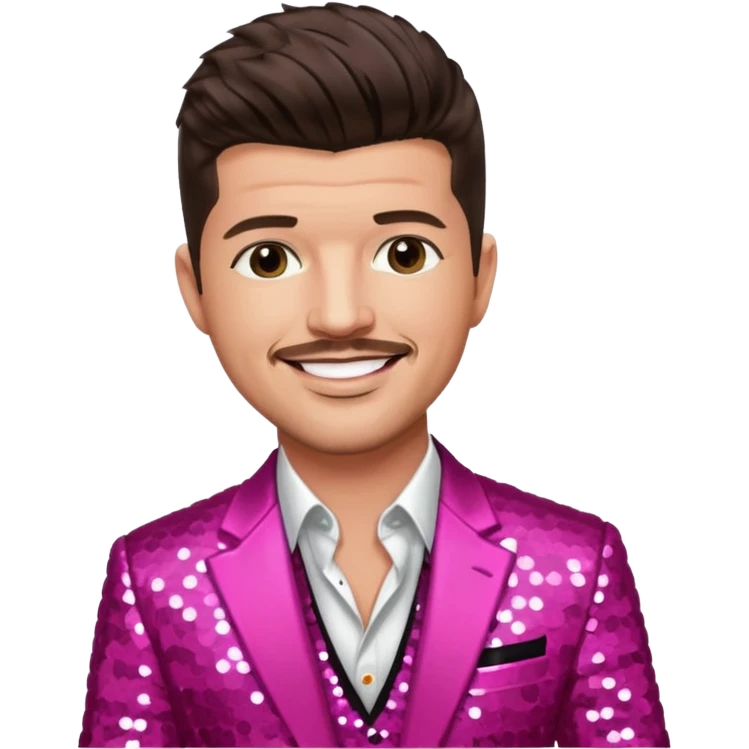 Robin Thicke with dark brown hair, dark pink sequin suit jacket, light skin emoji