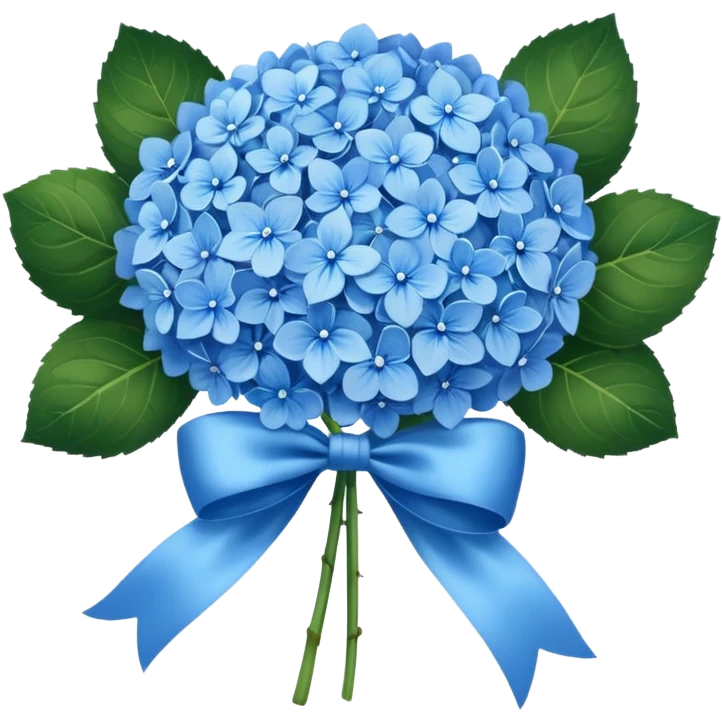 Bouquet of blue hydrangeas with a white bow around them emoji