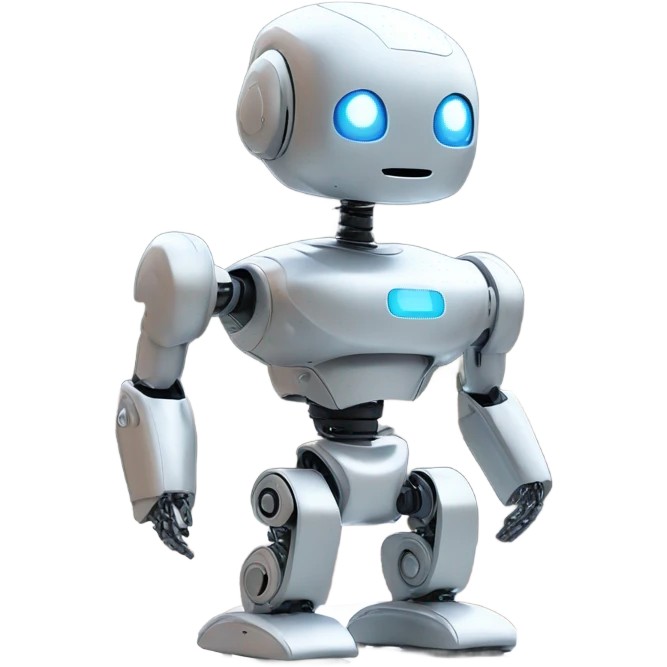 AI talks. a futuristic robot, sleek, clean minimal style. it gives presentation. emoji