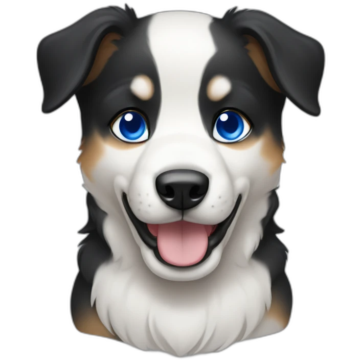 black, white and fire puppy american sheperd with blue eyes emoji