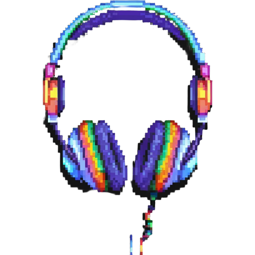 Retro pixel art headphones with colorful details emoji