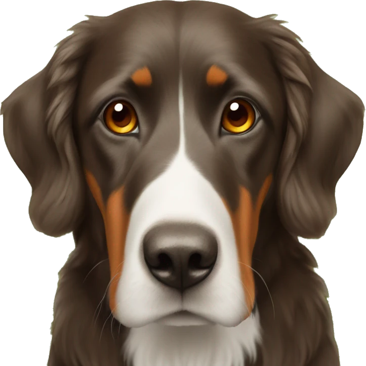 Munsterlander brown snoot with orange collar on grass emoji