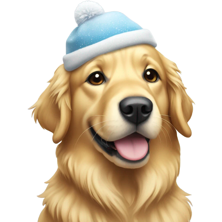 Golden retriever with snow hat emoji