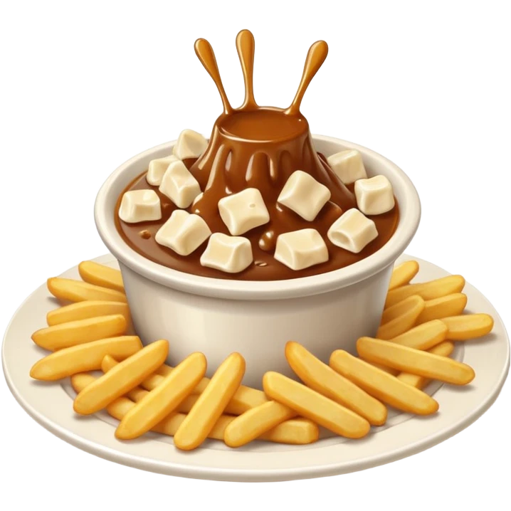 white cheese curds with gravy on fries in a white plate emoji