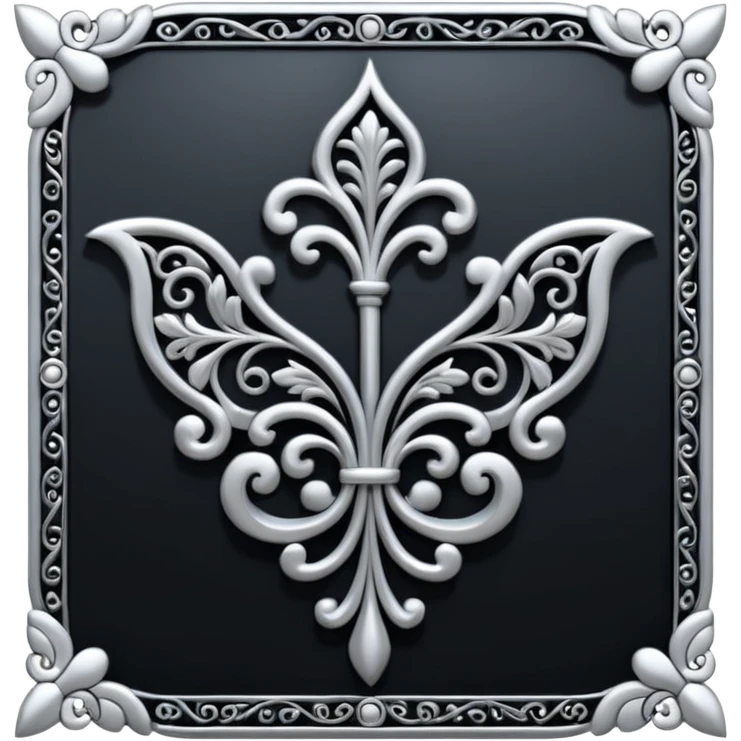 Black and silver filigree corner tab, 3D, extremely detailed design emoji