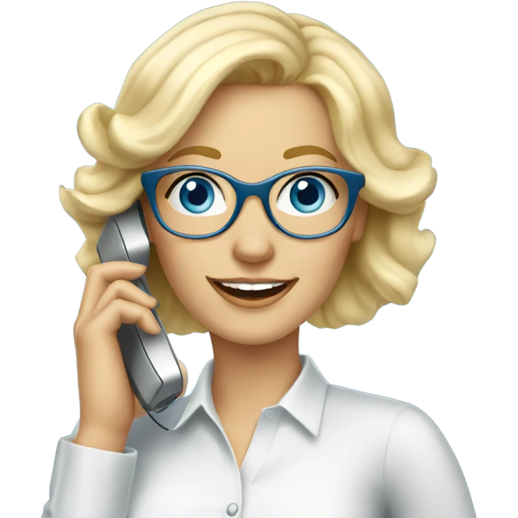  Elegant real blonde lady with glasses happy blue eyes talking on a cell phone  emoji