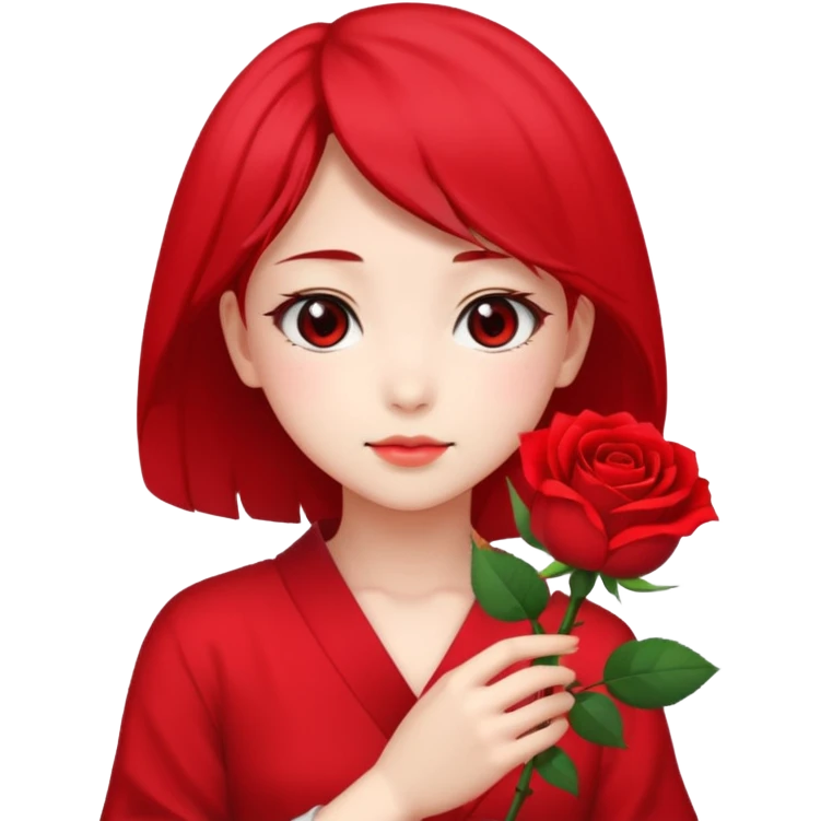 Anime Japanese girl in hand have a red flower emoji