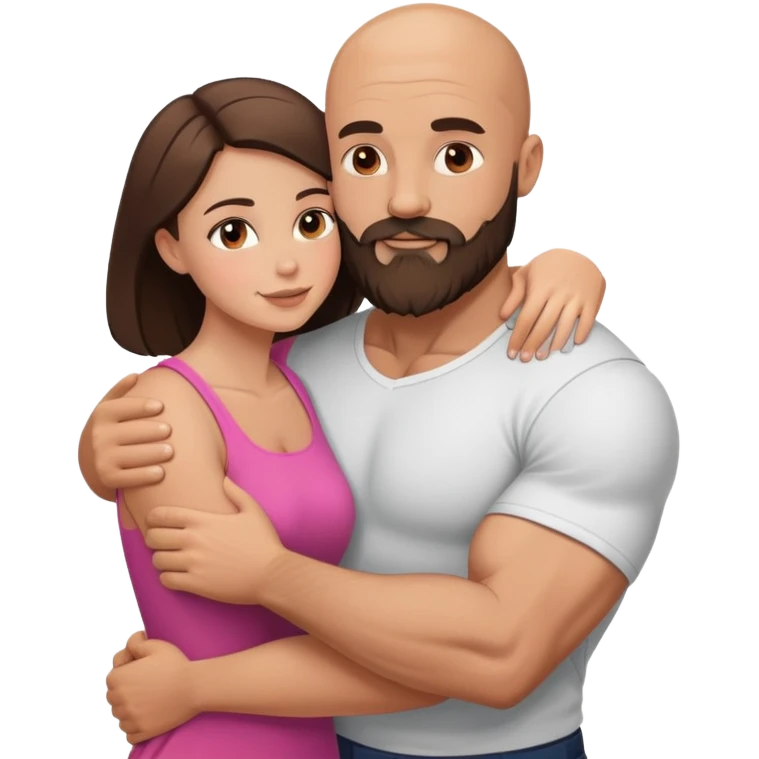 Muscular Bald man with a beard hugging his young brunette wife emoji