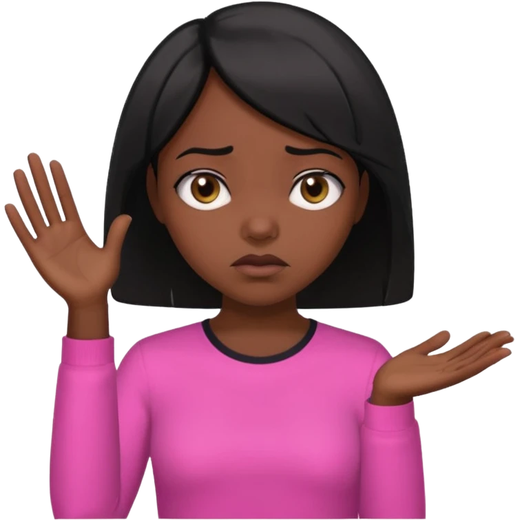 Dark skin girl asking for money with hand out make her more fabulous but still a clean look with a black bob and pink shirt  emoji