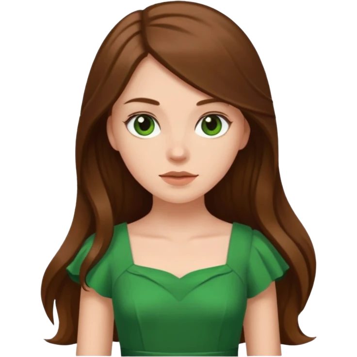 A white girl with very long brown hair with a green dress emoji