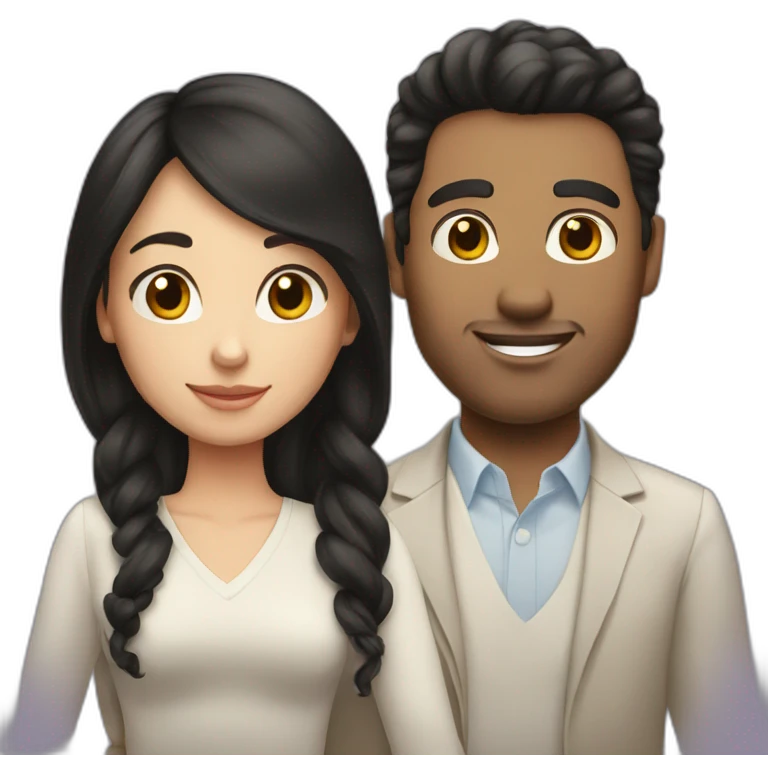 Husband and wife black hair white skin tone  emoji