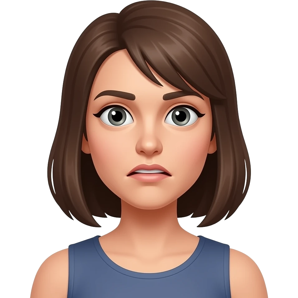 woman staring at you with a starnge face emoji