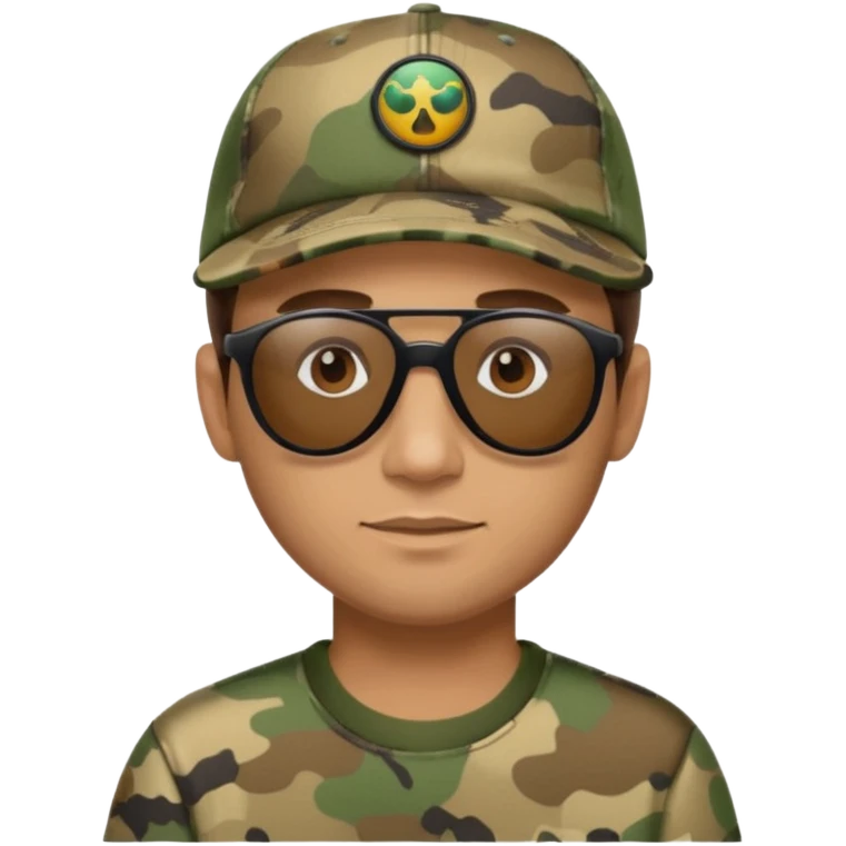 Short brown haired man with sunglasses on his camo ball cap emoji