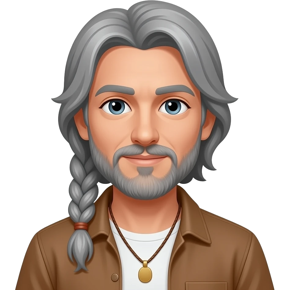 Man hippie, gray hair, braid emoji